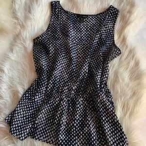 Bloomingdales Blue & White Peplum Ruffle Hem Top